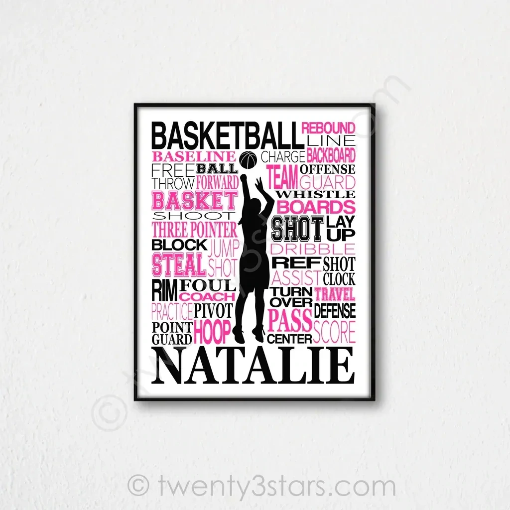 Girl's Basketball Typography Art