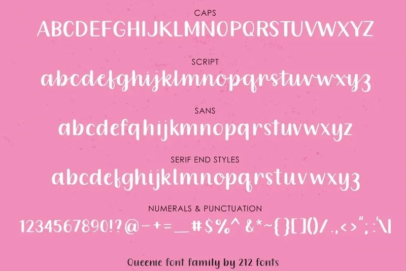 Queenie Script, Sans and Serif Handwritten Font Family (OTF) - by 212fonts