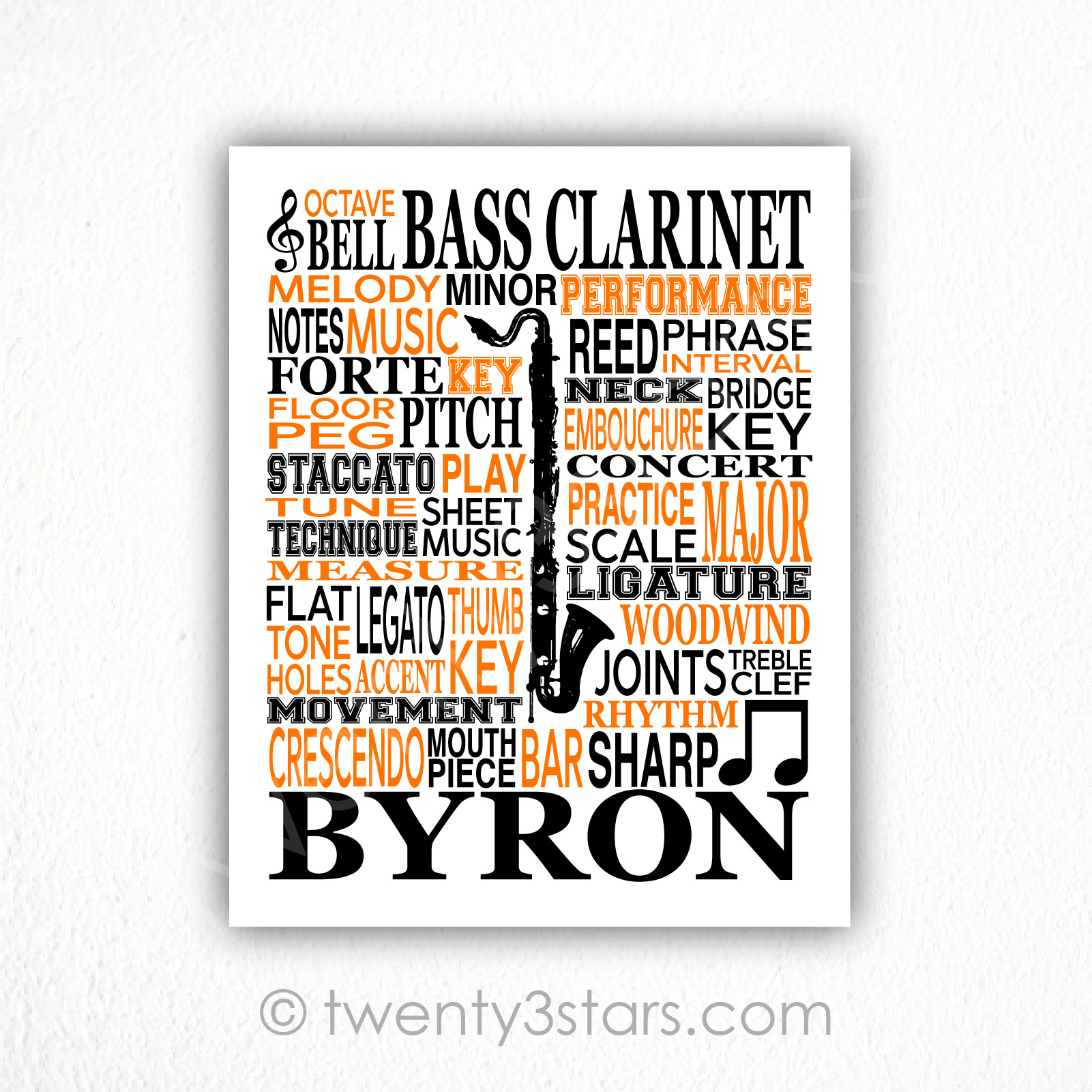 Bass Clarinet Typography Wall Art