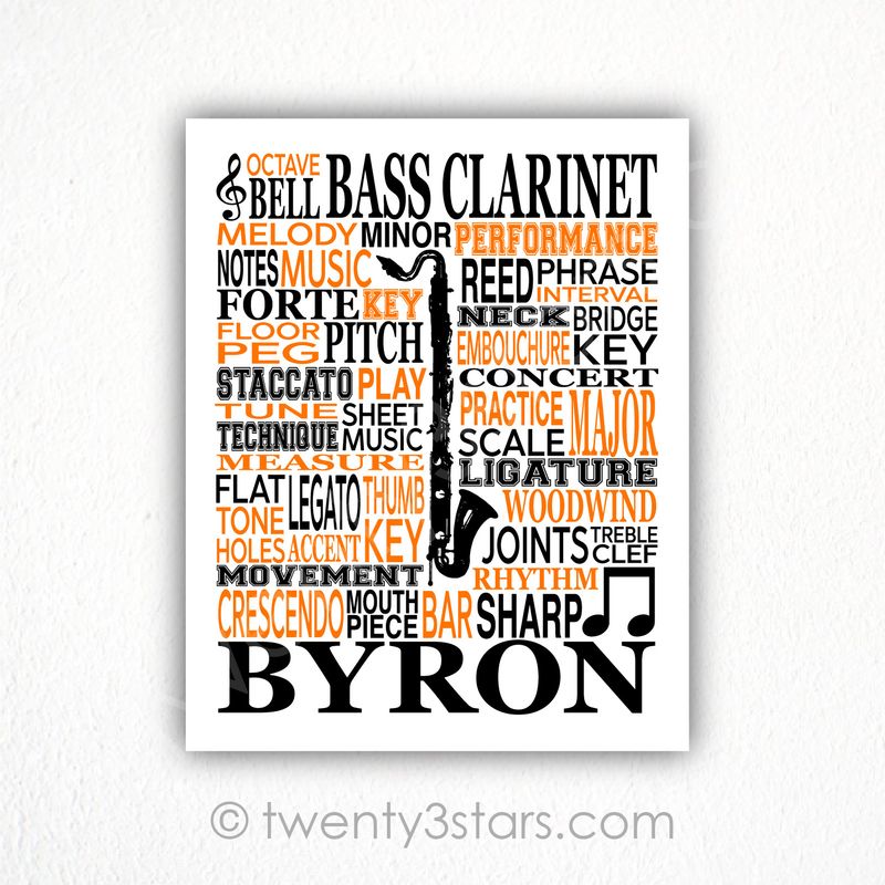 Bass Clarinet Typography Wall Art