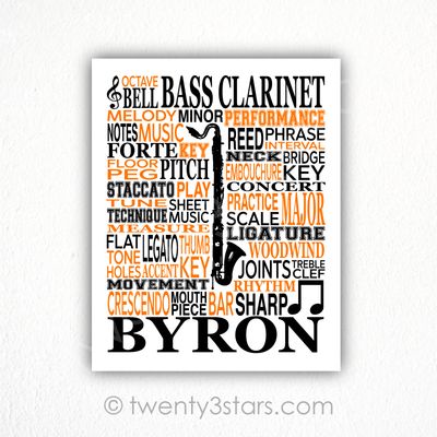 Bass Clarinet Typography Wall Art