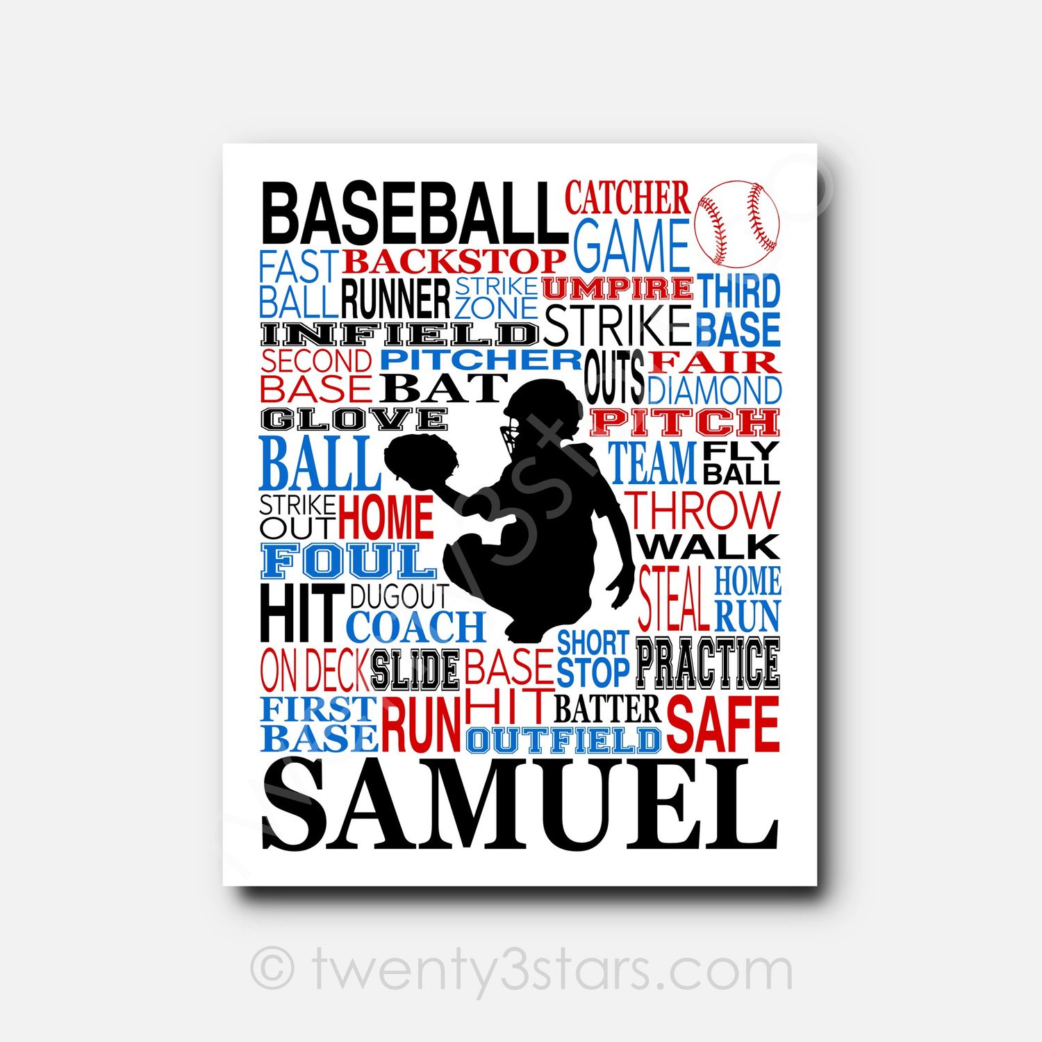 Baseball Catcher Typography Wall Art Baseball Catcher Typography Wall Art