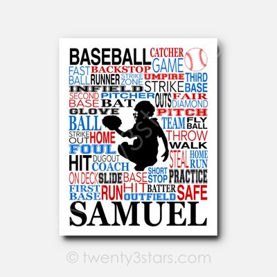 Baseball Catcher Typography Wall Art Baseball Catcher Typography Wall Art