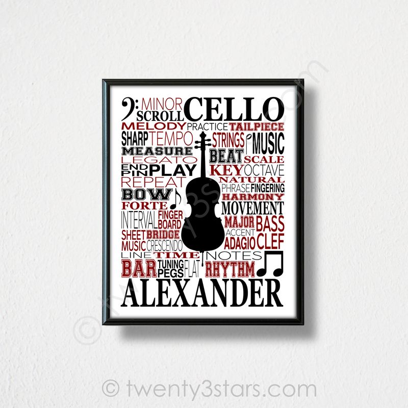 Cello Typography Orchestra Wall Art