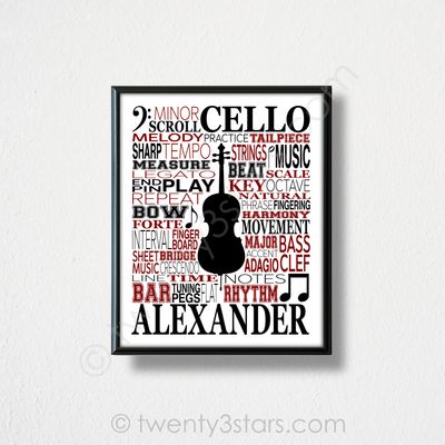 Cello Typography Orchestra Wall Art