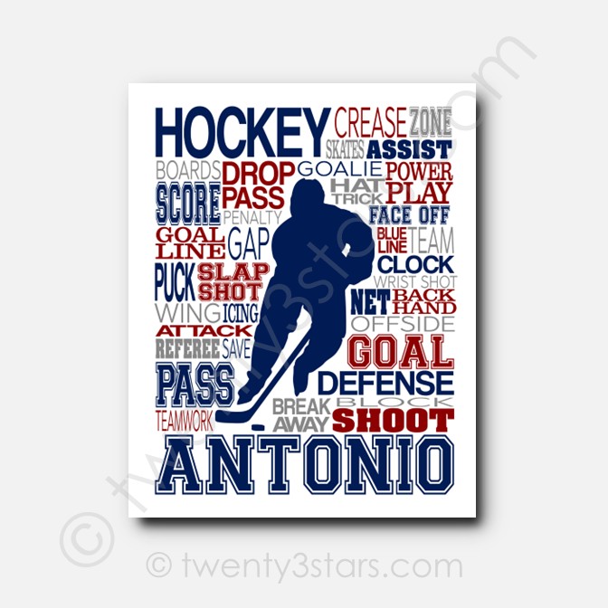 Hockey Player Typography Wall Art