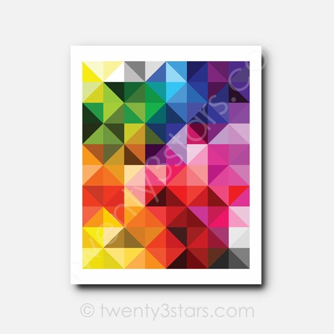 Rainbow Triangles Geometric Wall Art