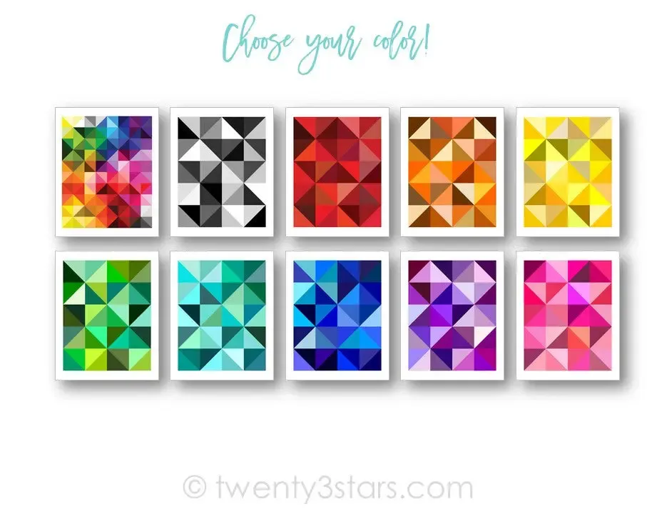 Gray, Black & White Triangles Geometric Wall Art