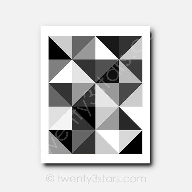 Gray, Black & White Triangles Geometric Wall Art