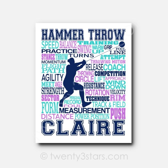 Girl's Hammer Throw Track & Field Typography Art