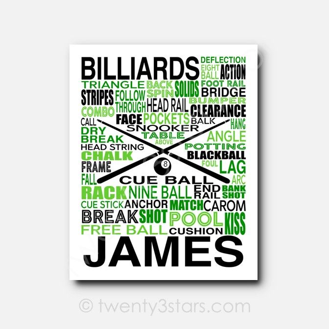 Billiards Typography Wall Art Billiards Typography Wall Art