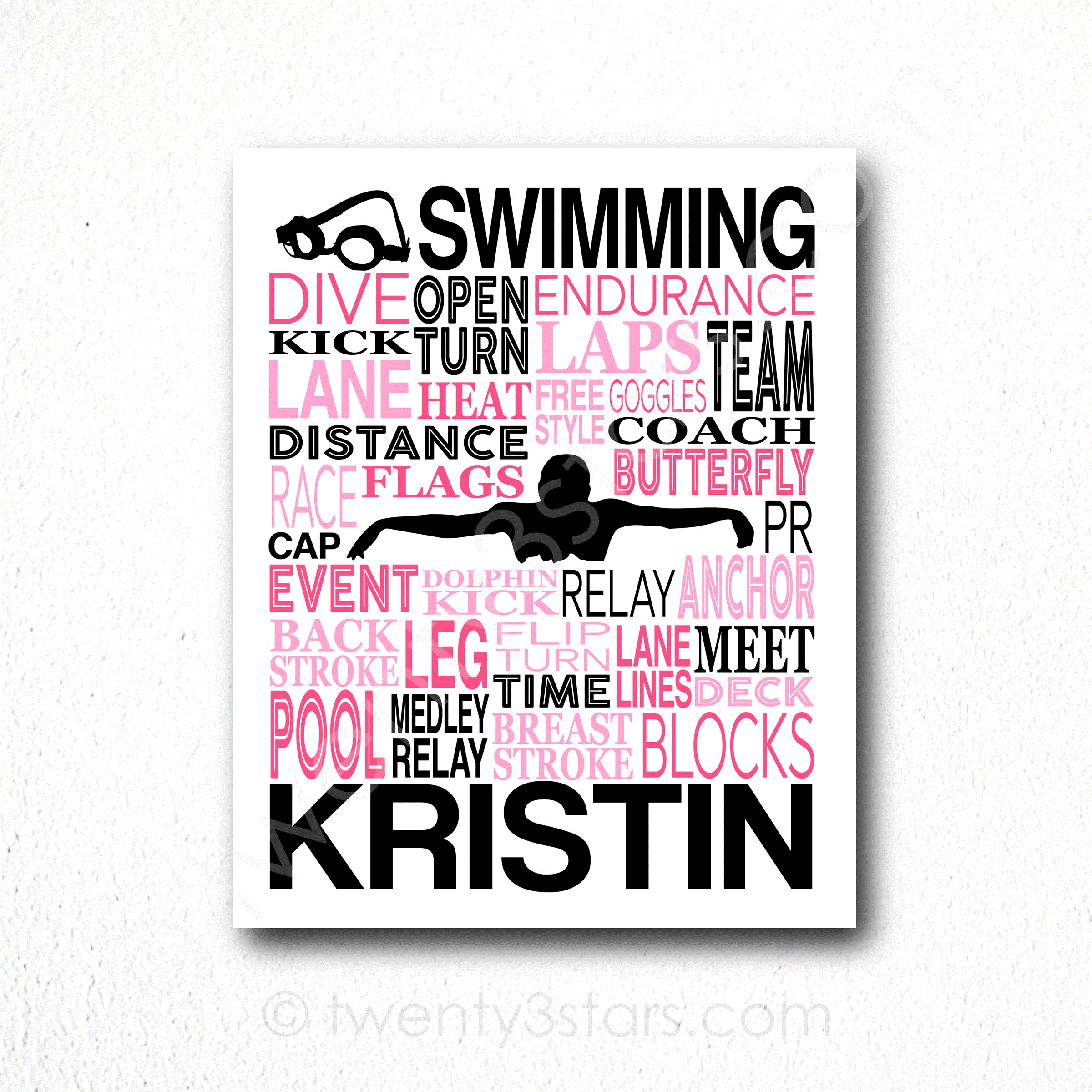 Butterfly Swimming Typography Wall Art