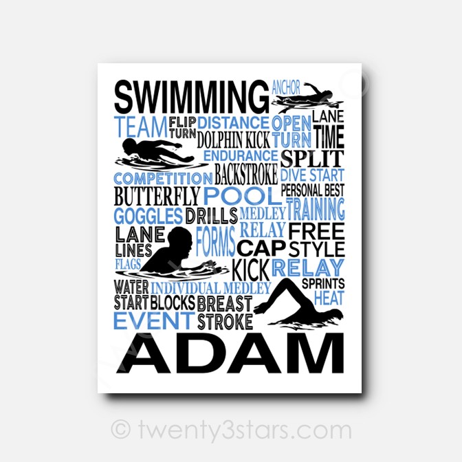 Swimming Team Typography Wall Art