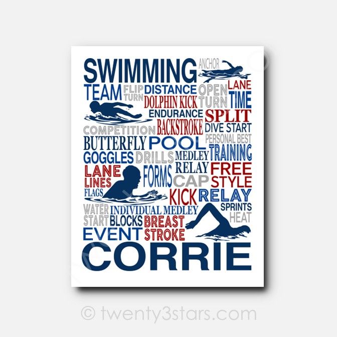Swimming Team Typography Wall Art Swimming Team Typography Wall Art