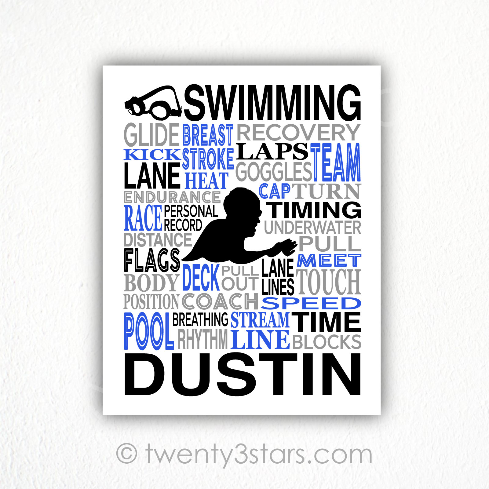 Breaststroke Swimming Typography Wall Art