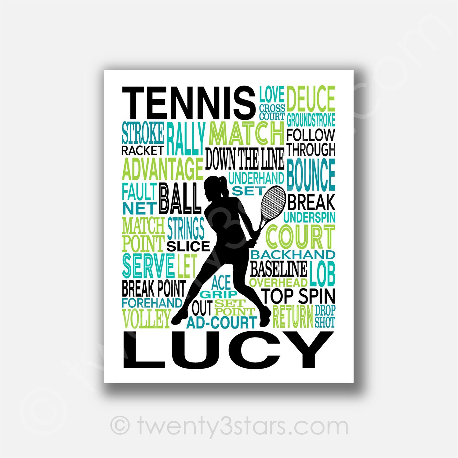 Girl's Tennis Typography Wall Art Girl's Tennis Typography Wall Art
