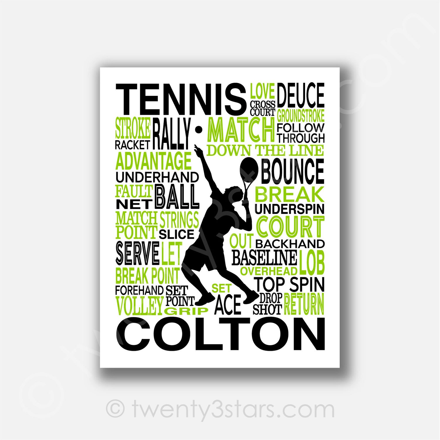 Boy's Tennis Typography Wall Art Boy's Tennis Typography Wall Art