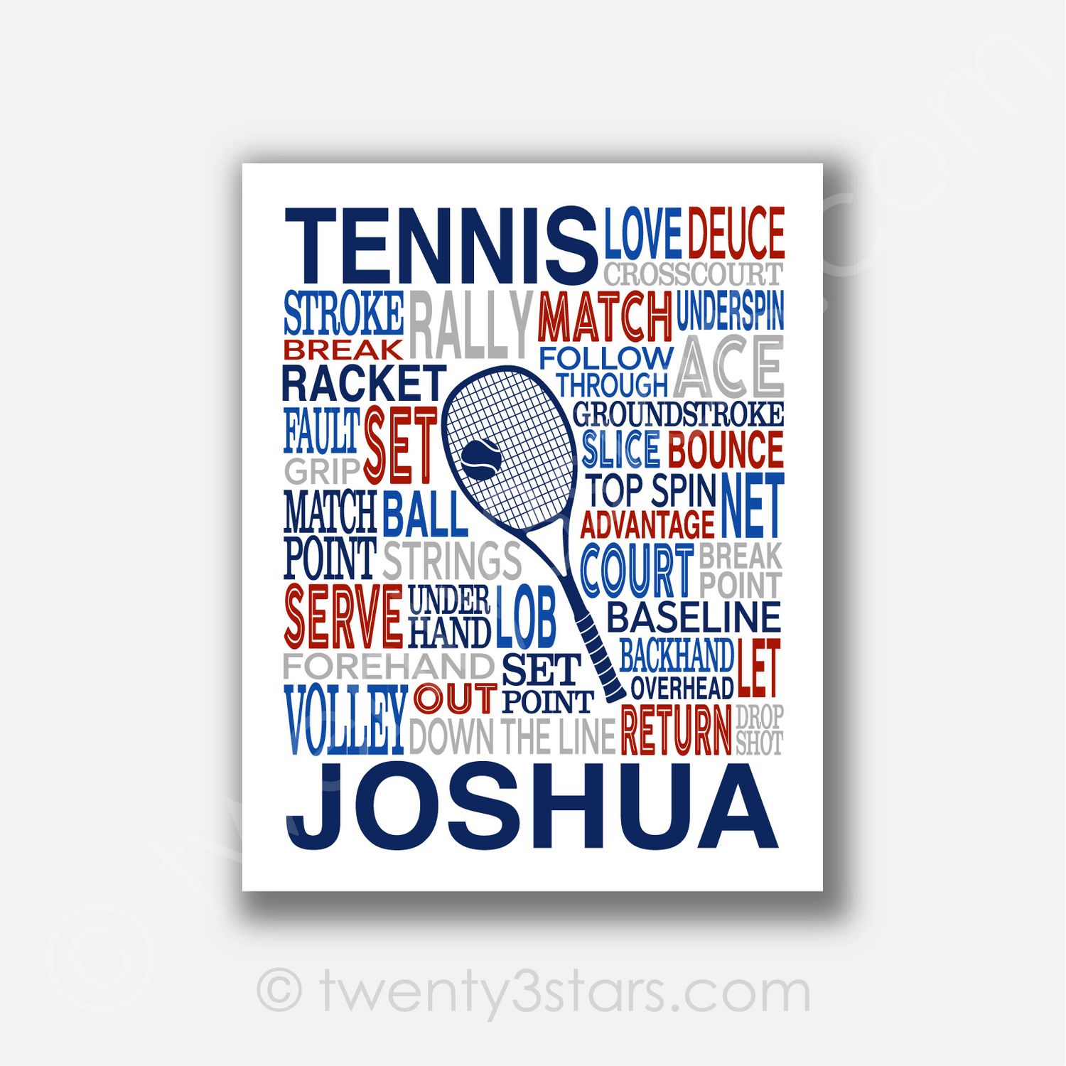 Tennis Racket Typography Wall Art Tennis Racket Typography Wall Art