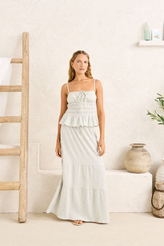 Driftwood Stripe Ruffle Mid Skirt
