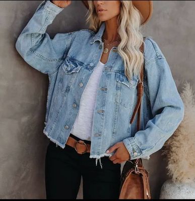Washed Raw Edged Cropped Denim Jacket