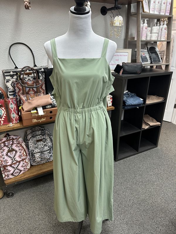 Olive Sage Wide Leg Elastic Waist Jumpsuit