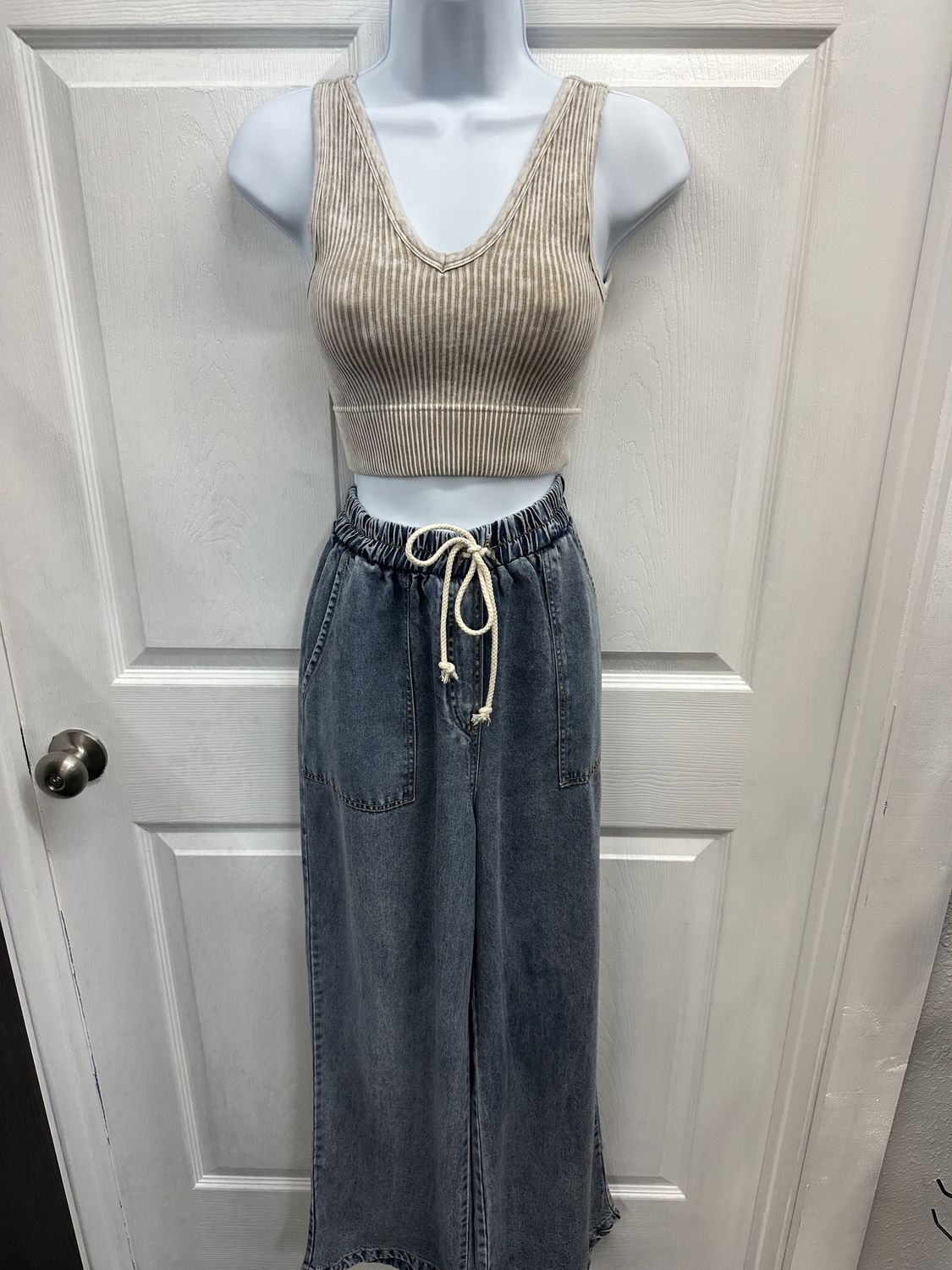 High Waist Wide Leg Chambry Pants