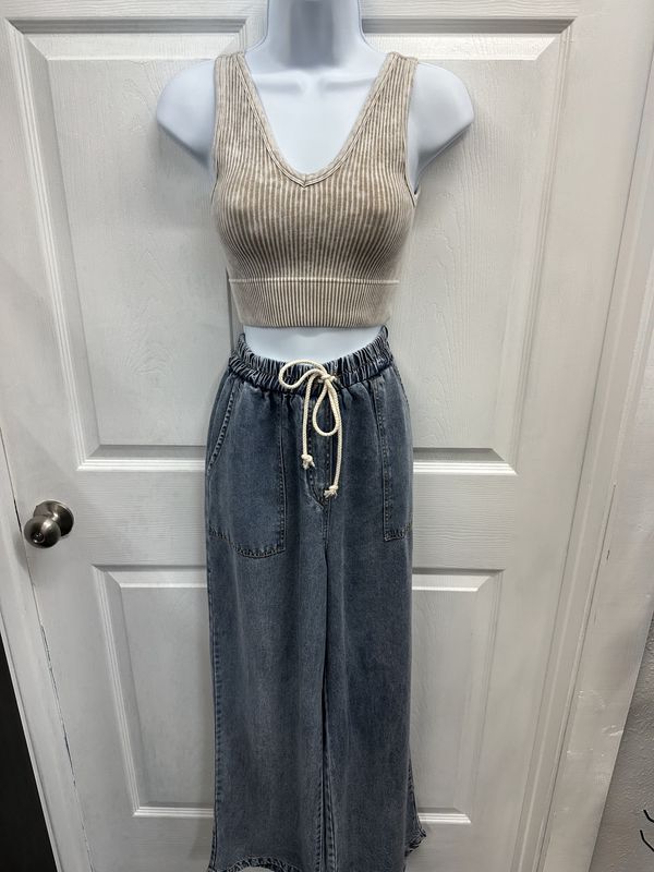 High Waist Wide Leg Chambry Pants