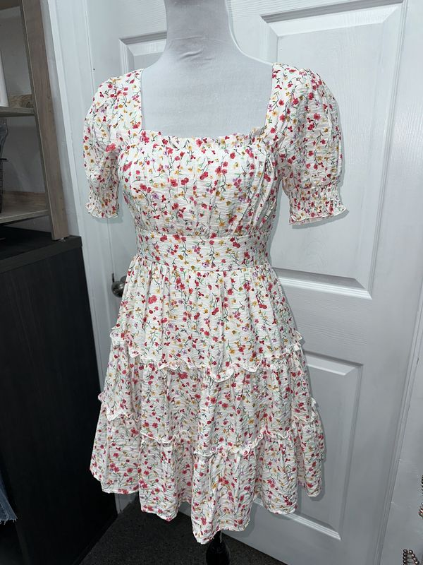 Floral Square Neck Puff Sleeve Midi Dress