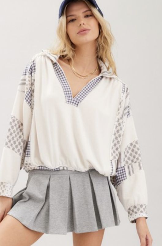 Patch Printed Cotton Slouchy Top