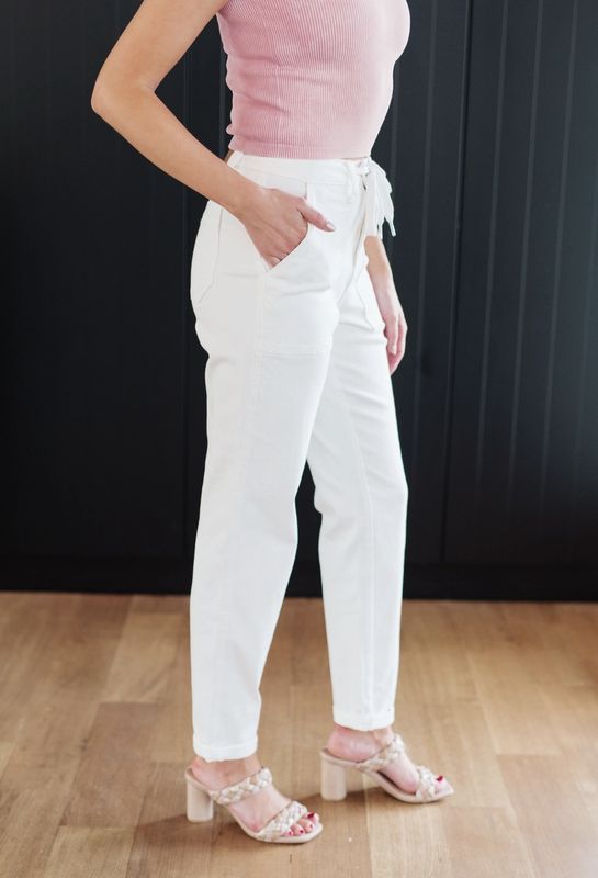 Judy Blue High Waist White Cuffed Jogger