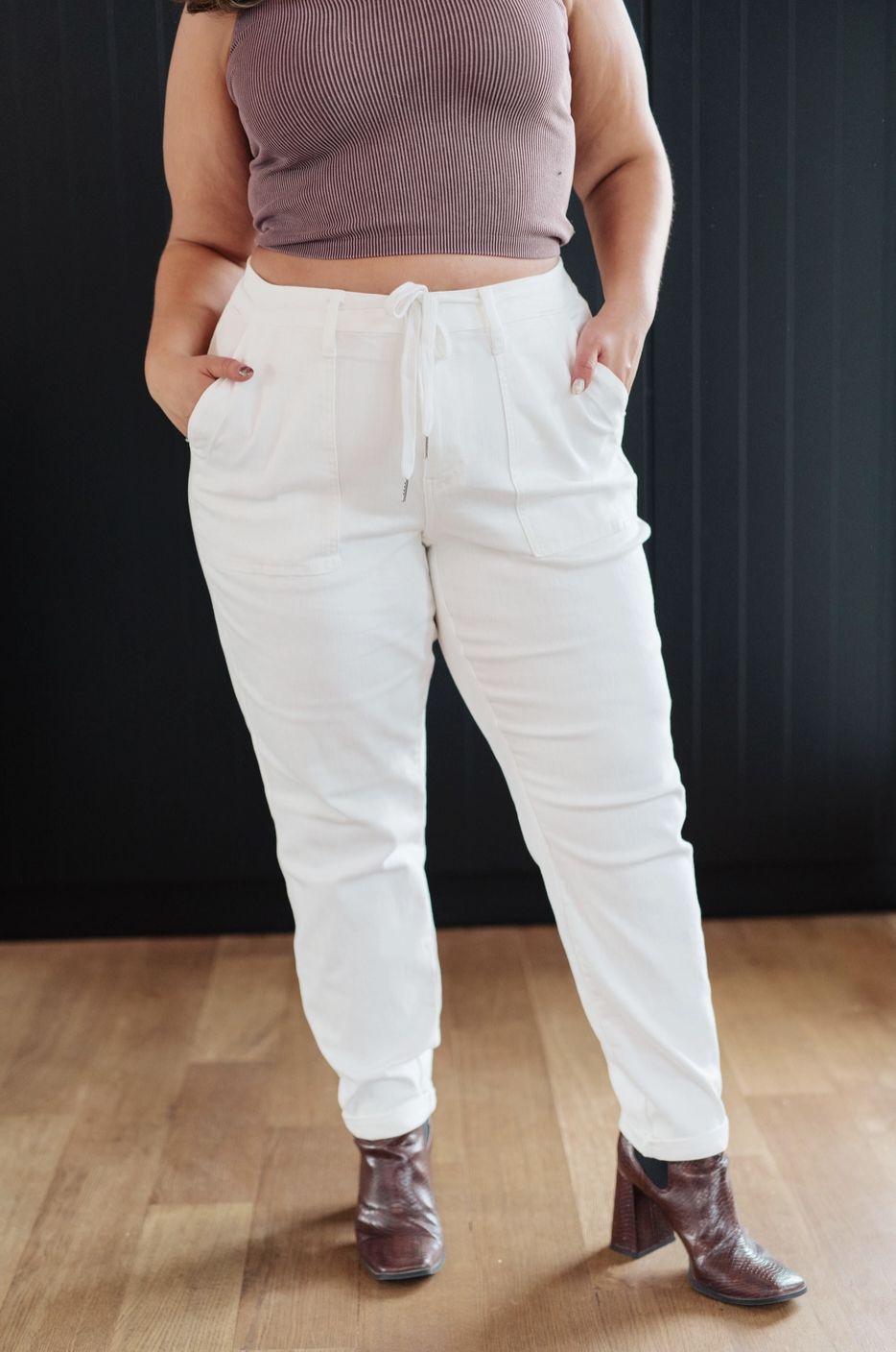 Judy Blue High Waist White Cuffed Jogger