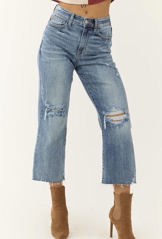 Judy Blue High Waisted Destroy Crop Wide Leg