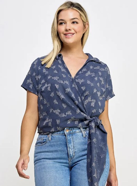 Haute Fox Cross Front Shirt- Plus Size