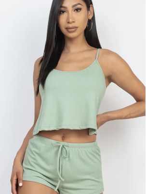 Ribbed Strappy Top and Shorts Set