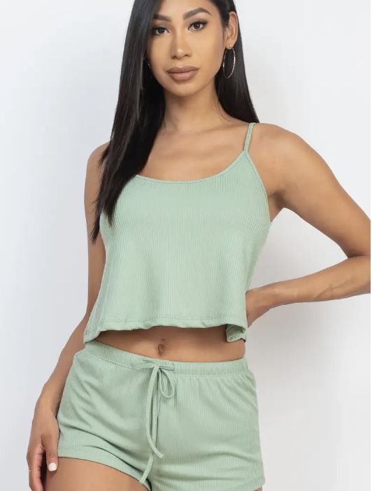 Ribbed Strappy Top and Shorts Set