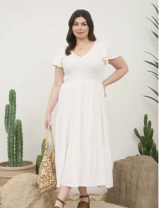 Plus Size Flutter Sleeve Midi Dress