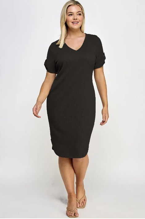 Plus Size Smocked v neck Shirt tail Dress