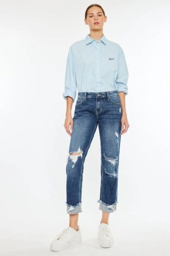 Kancan Cropped Distressed Jeans