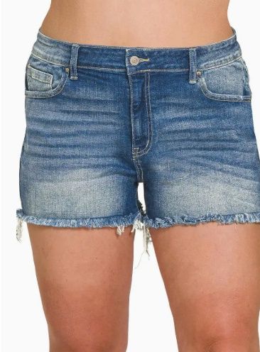 Plus Size Mid Rise Raw Edge Zenana Shorts