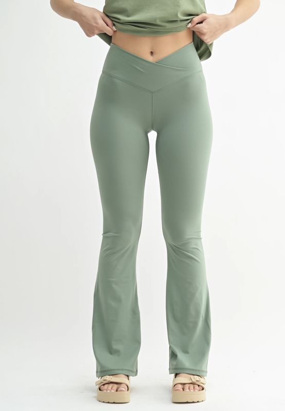 Venice Crossover Waist Yoga Pants- Moss Color