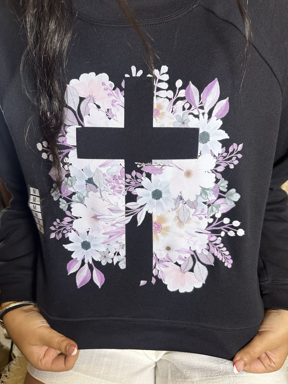 Black Cross and Flower Sweatshirt