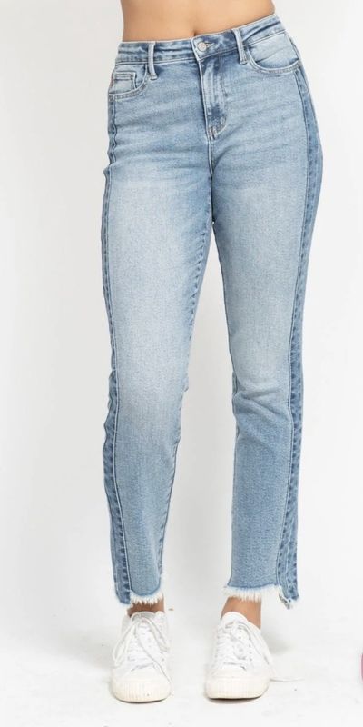 Judy Blue High Waist Vintage Wash Side Panel Detail Fray Hem