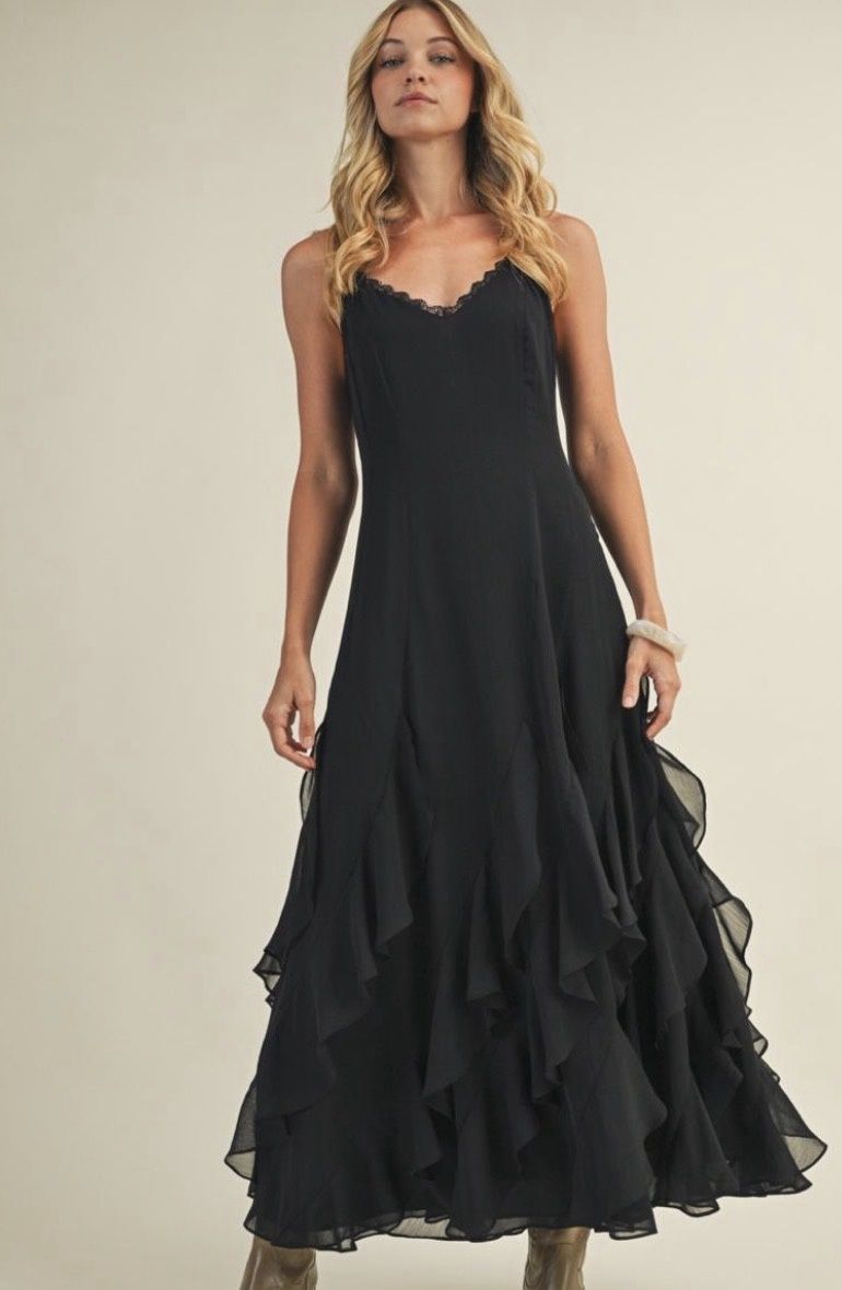 Mustard Seed Lace V Neck Ruffled Cami Dress