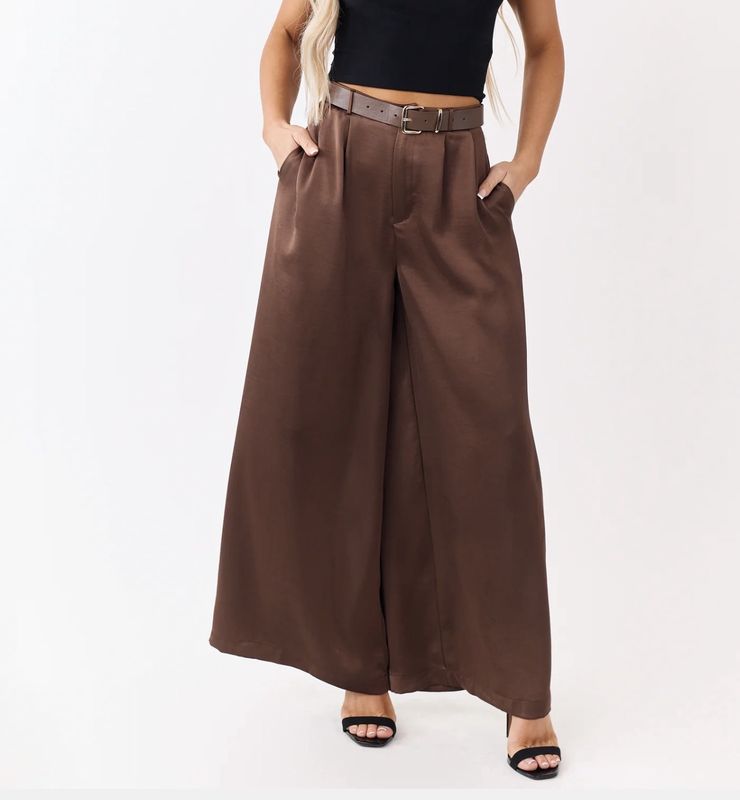 Mustard Seed- Dk Brown Belted Wide Leg Pants