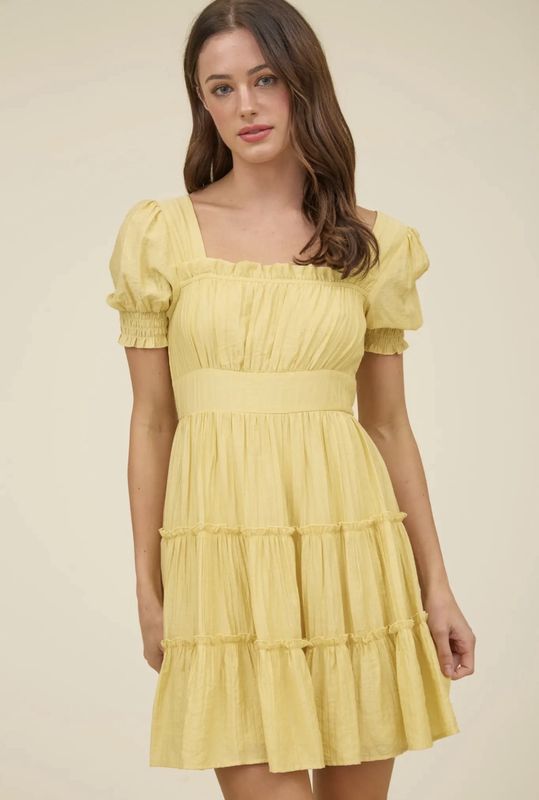Square Neck Ruffle Detail Tiered Mini Dress