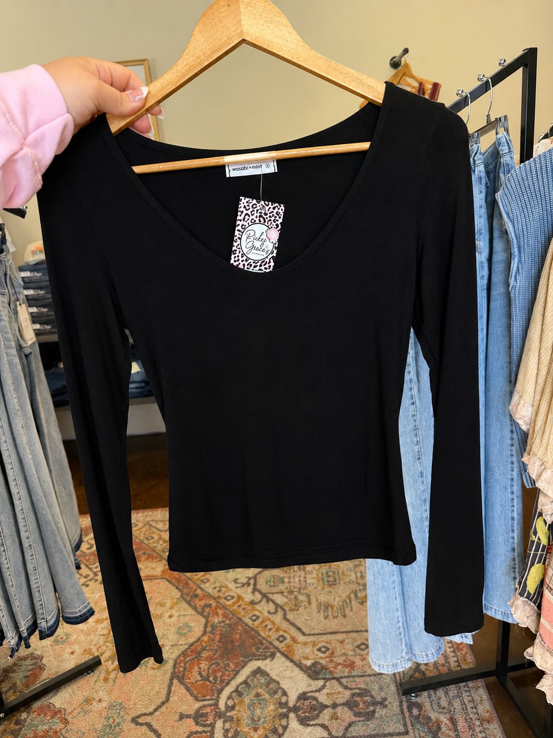 Long Sleeve V Neck Double Layered Top