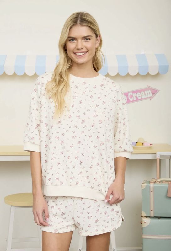 Floral Knit Shorts Set