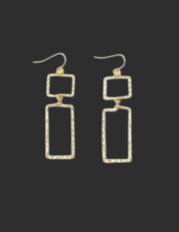 Hammered Gold Textured Open Rectangle 1.5" Earring
