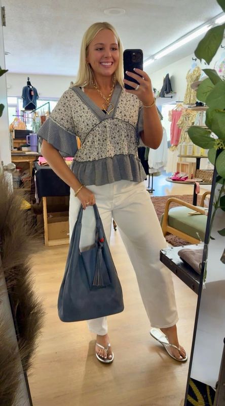 Floral V Neck Flutter Sleeve Top