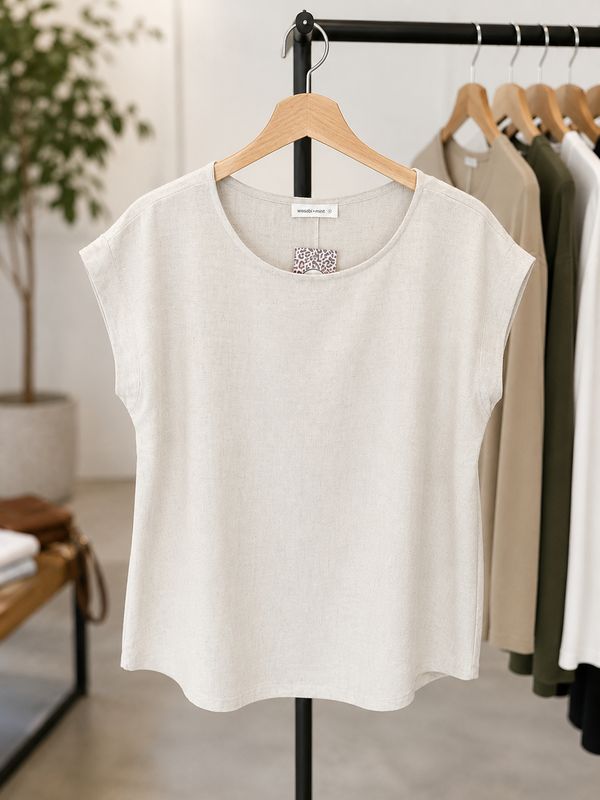 Irish Linen Crew Neck Boxy Top - Natural